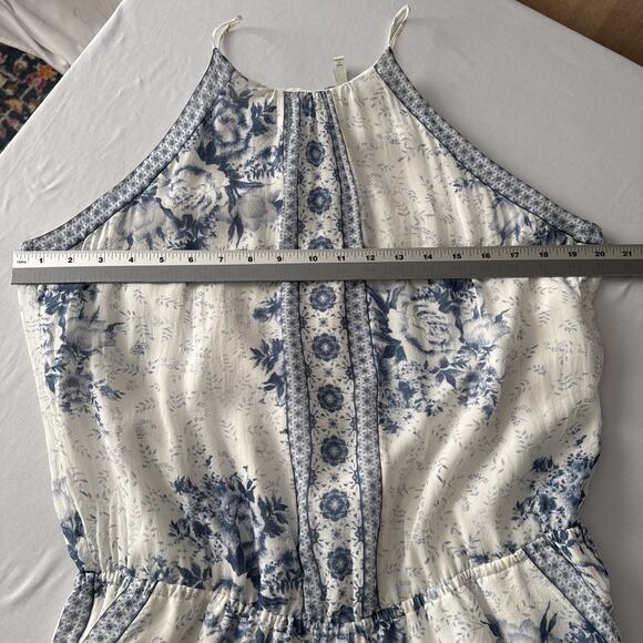 Joie Womens L Boho 100% Silk Blue Floral Sheer Lined Halter Romper Beach Cottage - Picture 7 of 12